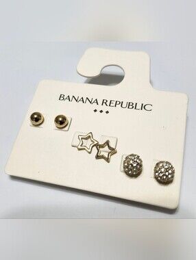 BANANA REPUBLIC 3 pairs Gold Stud Celestial Crystal Multipack Earrings - NWT